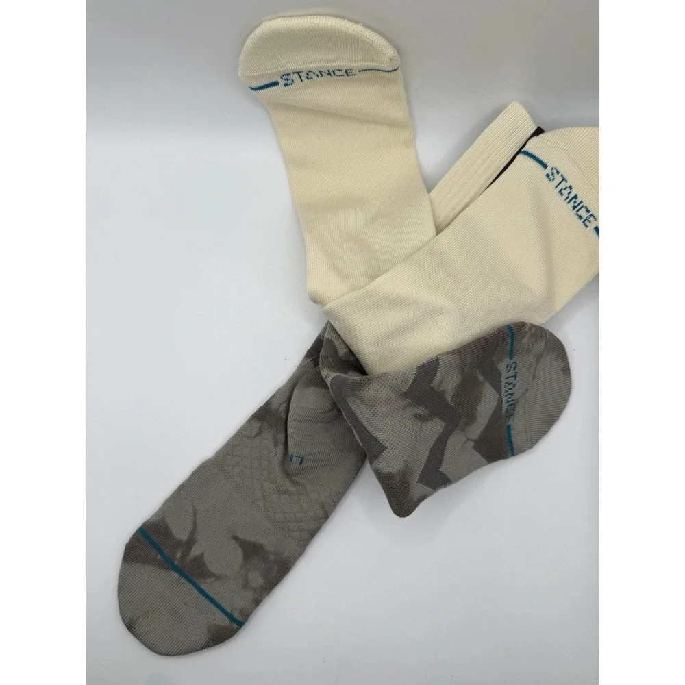 Stance Casual 2 Pack Crew Socks Grey Beige Zig Zag Striped Mens Large NWT